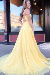 Chiffon A-line Spaghetti Straps Long Prom Dresses, Evening Gown